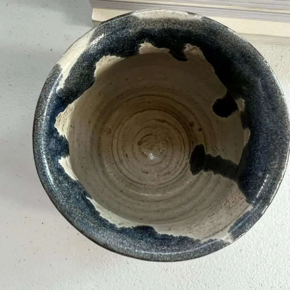 Art Studio Pottery Stoneware Vase Gray Green Drip Glaze 4